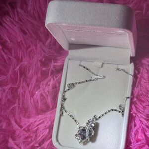 Custom Heart Silver Necklace with Gemstone